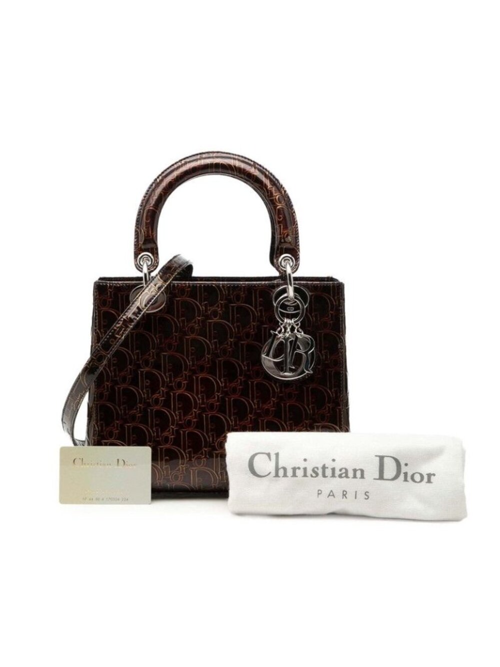 Dior Trotter Lady Dior 2-Way Shoulder Bag Brown Patent Leather - Picture 7 of 7